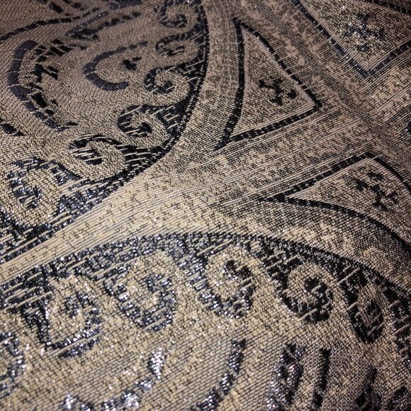 Chicos Size 3 P Silver Jacquard Brown Faux Fur Cuffs Jacket Coat US 16 18 Petite - Picture 9 of 9